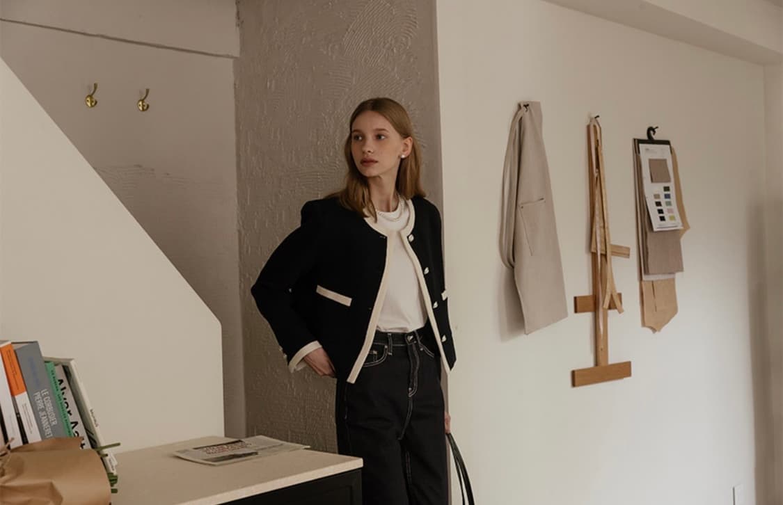 TILLIDIE 틸아이다이 여성 트위드 자켓 네이비 M 상품이미지3