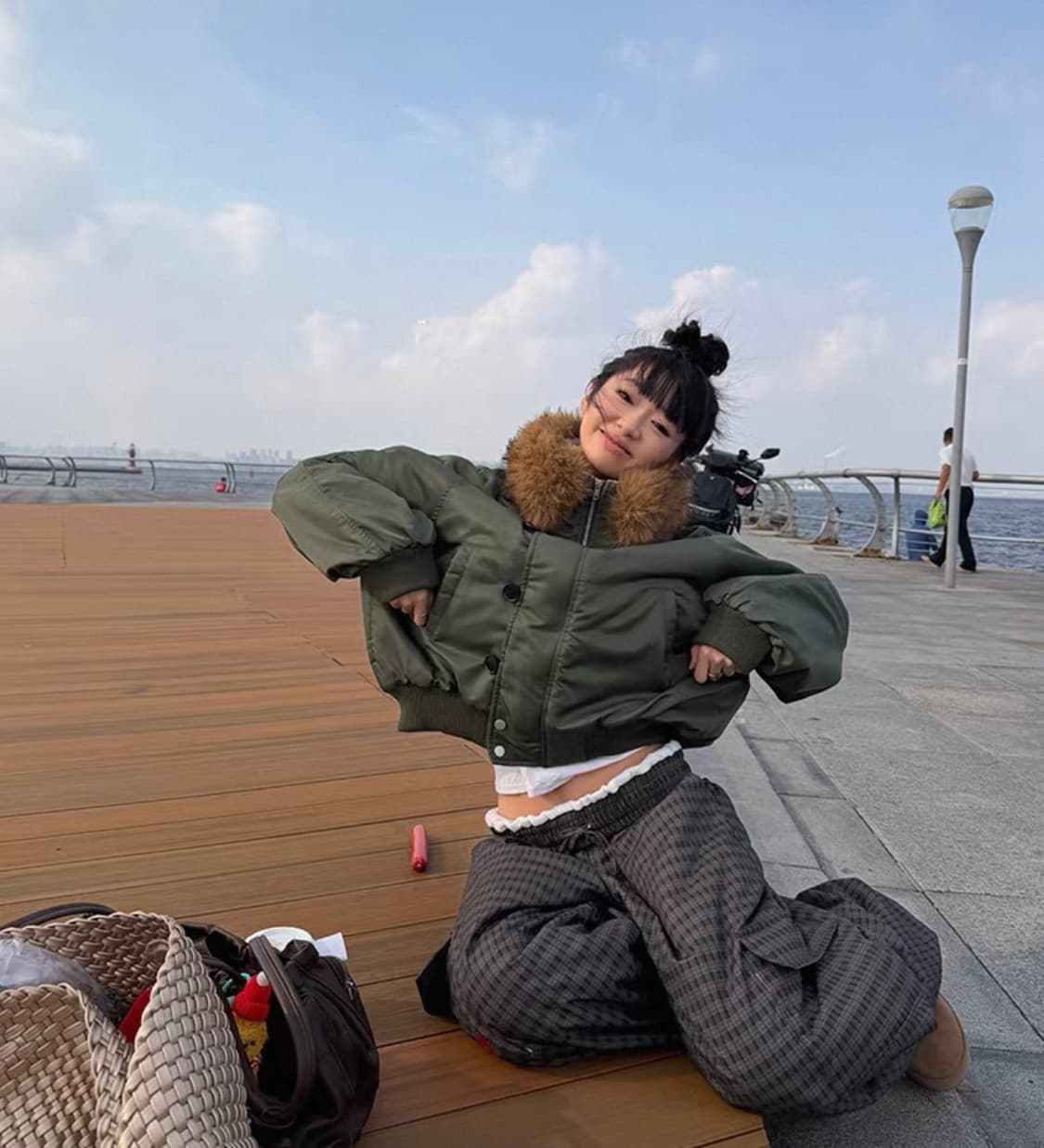 아사키프레자키 퍼 자켓 ma1 봄버 그린 항공점퍼 그린 새상품 상품이미지4