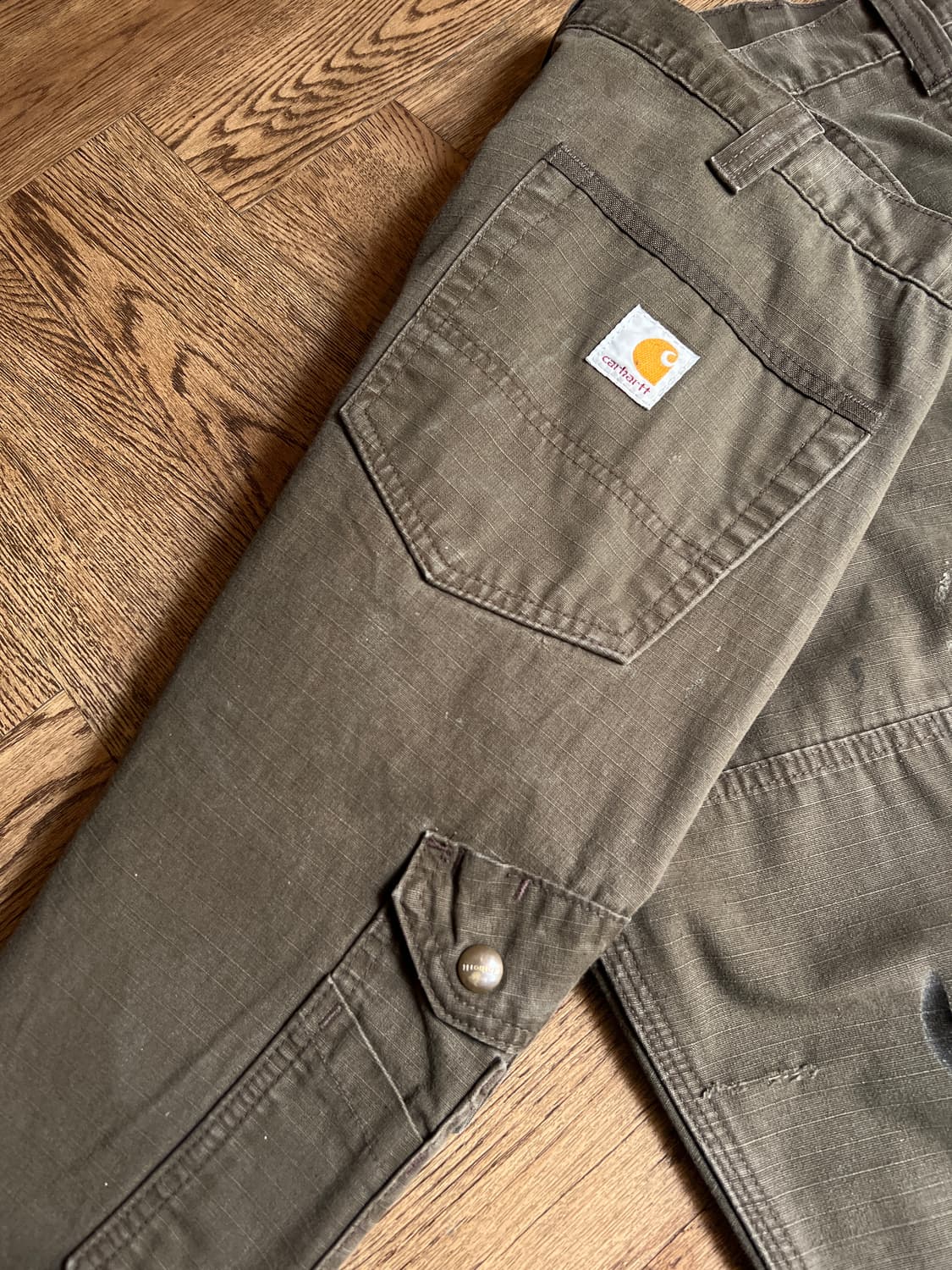 [38]칼하트 USA 페인팅 모스그린 립스탑 더블니 워크 카고 팬츠 상품이미지8