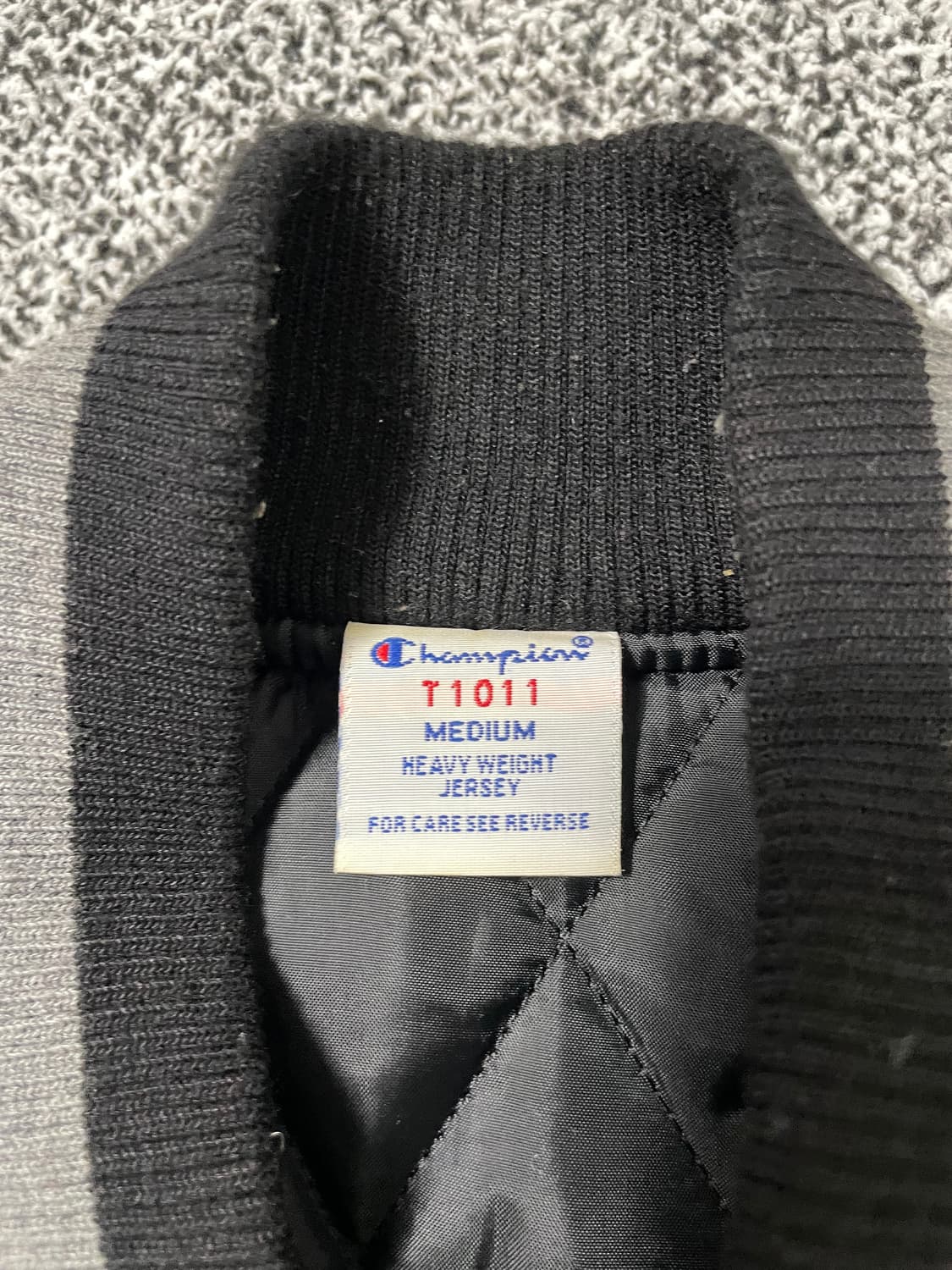 빈티지9. 챔피온 바시티 봄버 자켓 레더 가죽 라이더 빅로고 블랙 상품이미지3