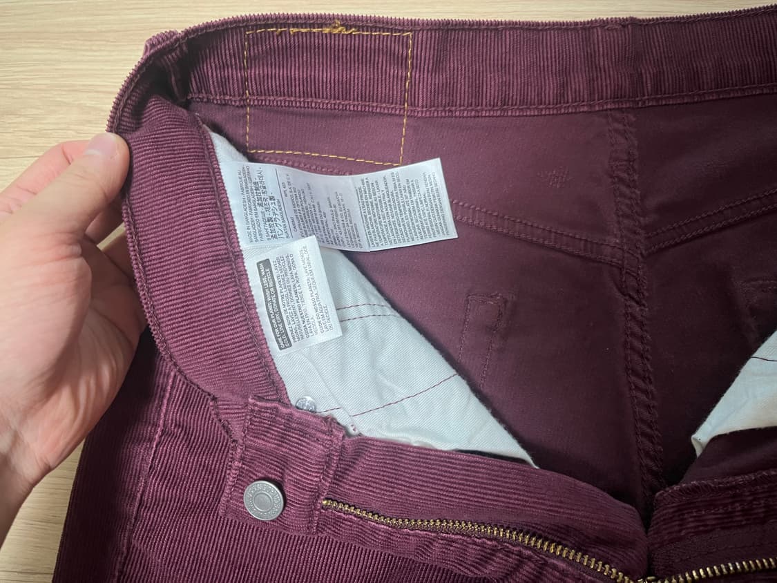 리바이스 514 코듀로이 팬츠 버건디 33x32(허리 41cm) 상품이미지4