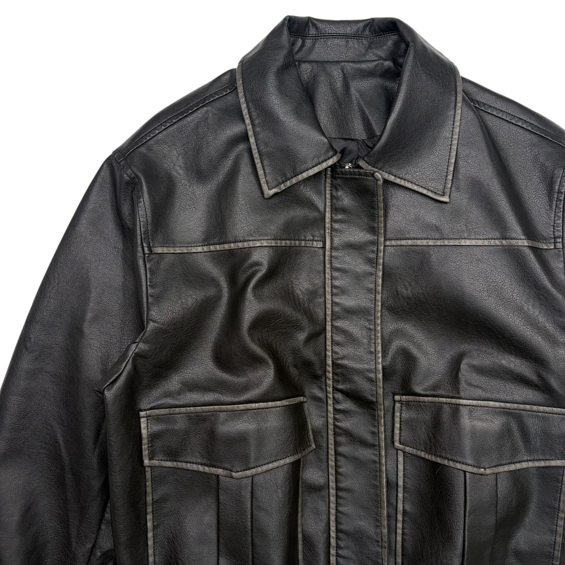 빈티지 블랙 워싱 스티치 레더 자켓 M 상품이미지2