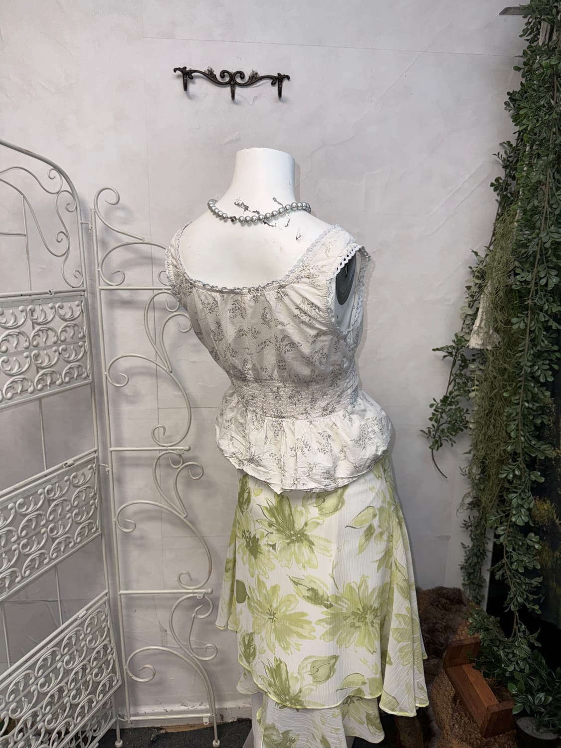 Ivory blue lace floral button sleeveless 상품이미지5