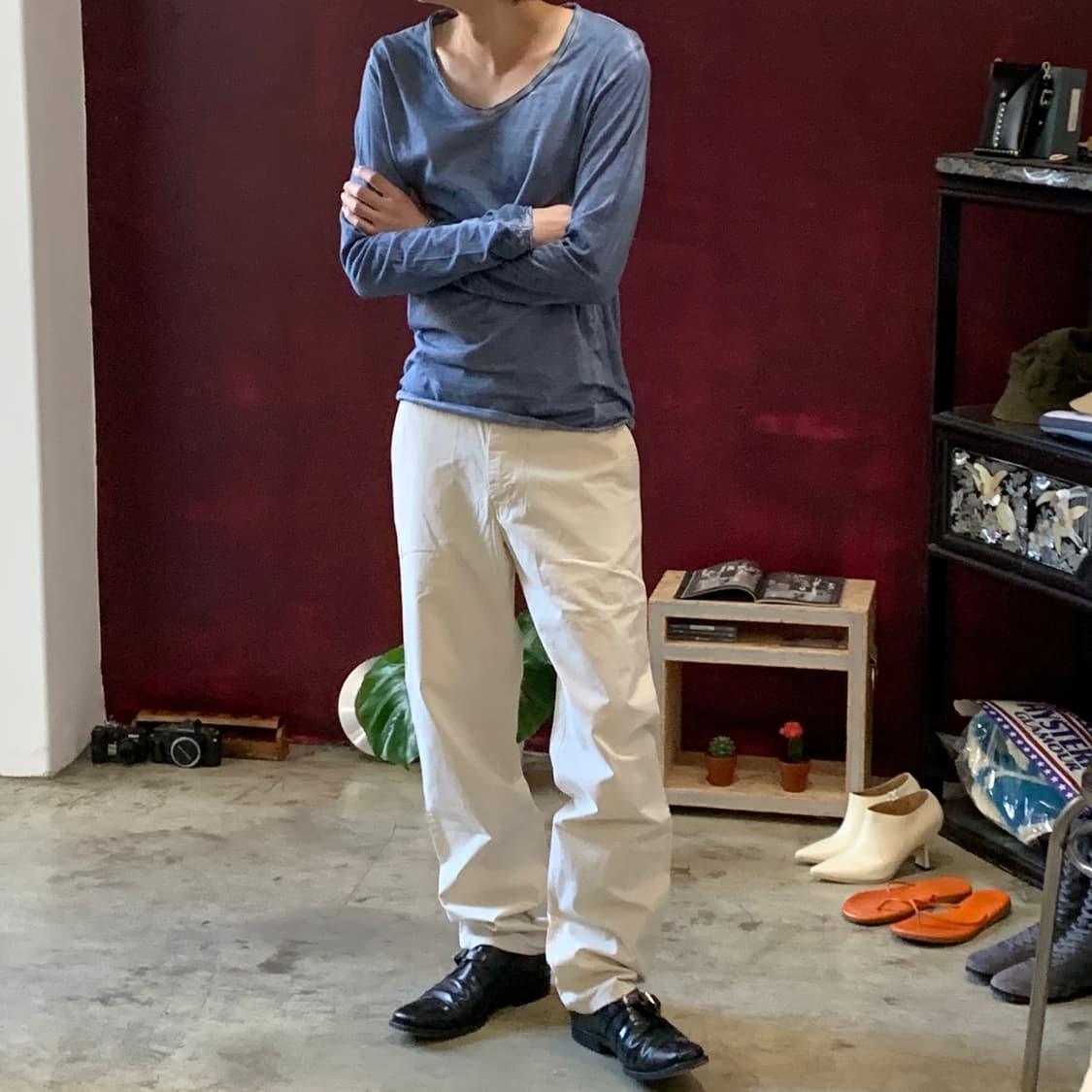 조르지오 브라토 백 레더 패치 브이넥 다잉 롱슬리브 상품이미지2