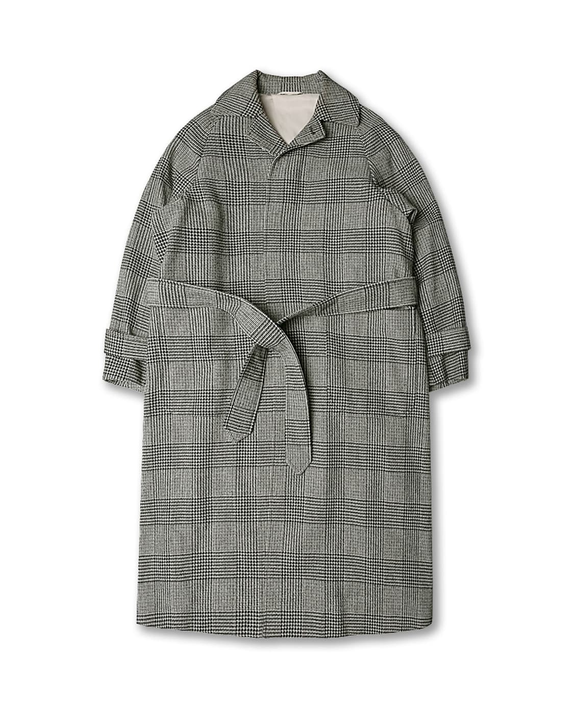 에토네 [Etonne] 로밧 트위드 체크 벨티드 나그랑 코트 상품이미지1