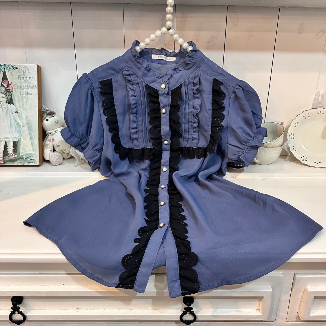 axes femme(엑시즈 팜) 퍼프소매 프릴 레이스 블라우스 상품이미지1