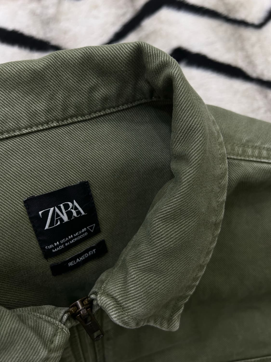 [한국L]ZARA 빈티지 워시드 데님 집업/카키/릴렉스드 핏 상품이미지5