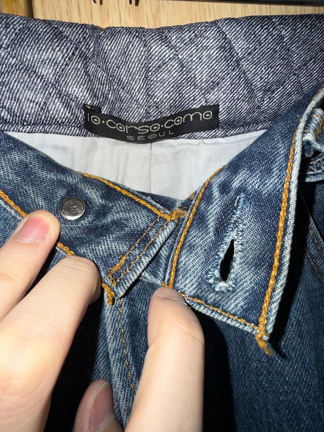 블레스 퀄팅 데님 팬츠 상품이미지2