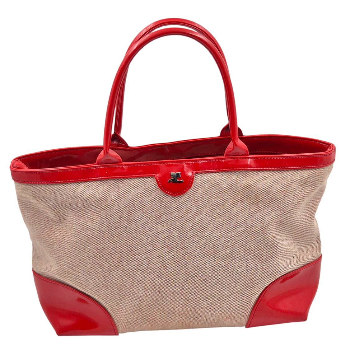 90s 프랑스 꾸레쥬 레드 에나멜 자카드 토트백 상품이미지1