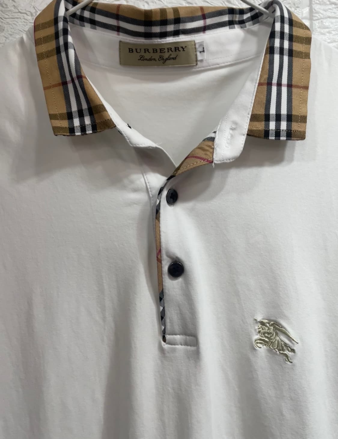 Burberry 버버리 체크카라 화이트 반팔 카라티 버버리 폴로티 상품이미지3