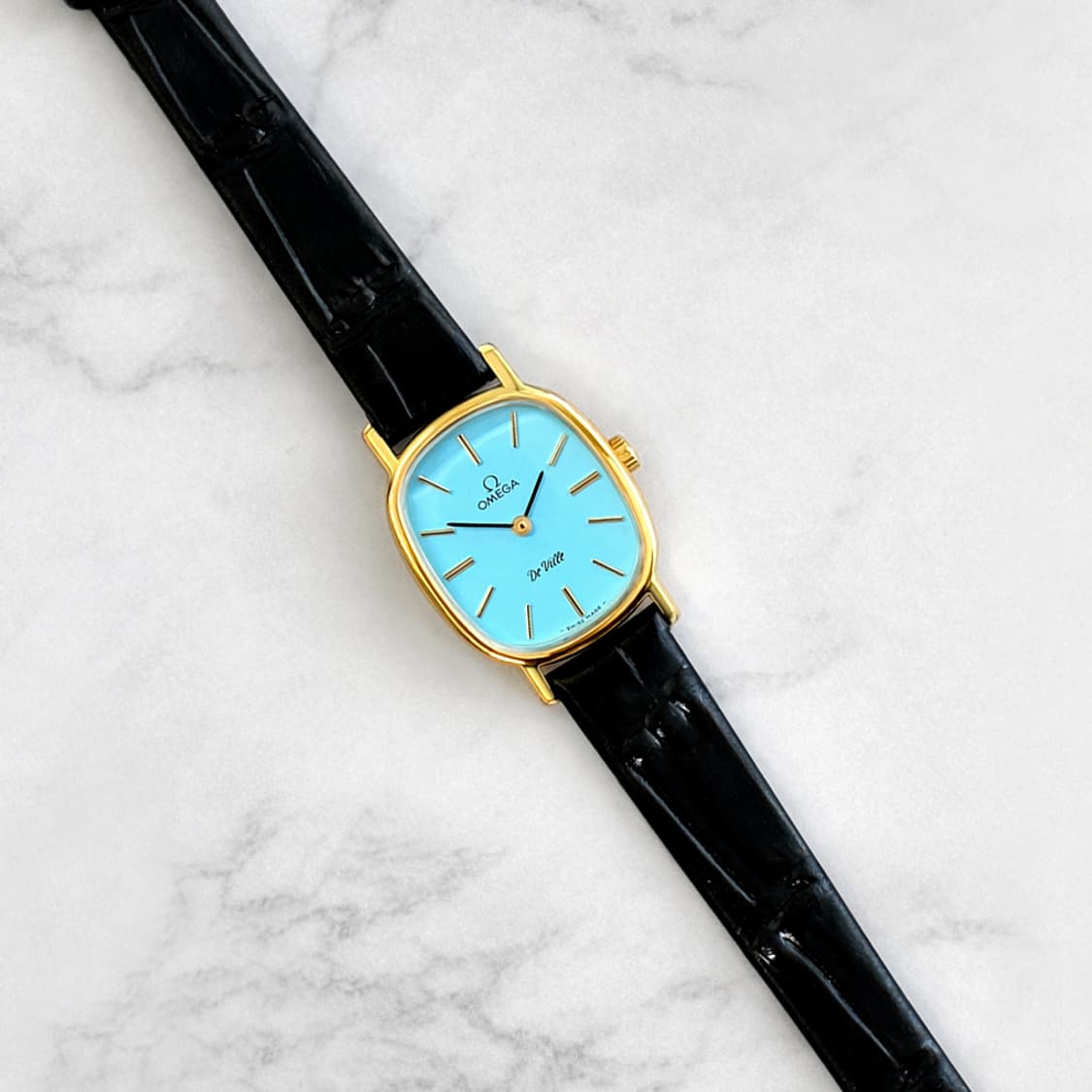 정품 오메가 수동 625 엘립스 드빌 터키블루 금장 여자 시계 상품이미지3