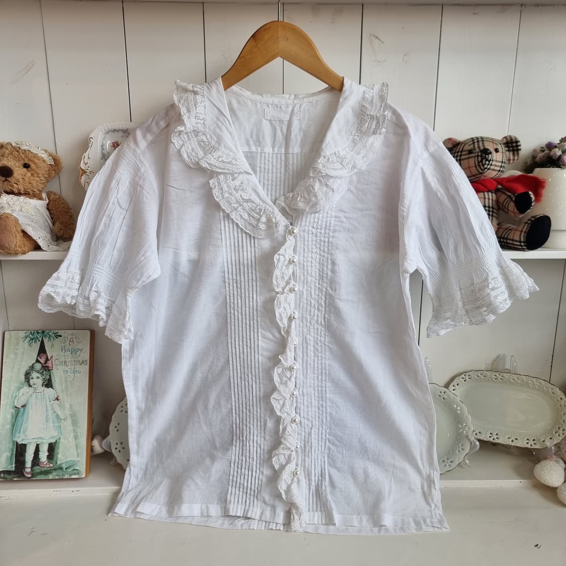 핑크하우스(PINK HOUSE) 화이트 레이스 러플 블라우스 상품이미지1