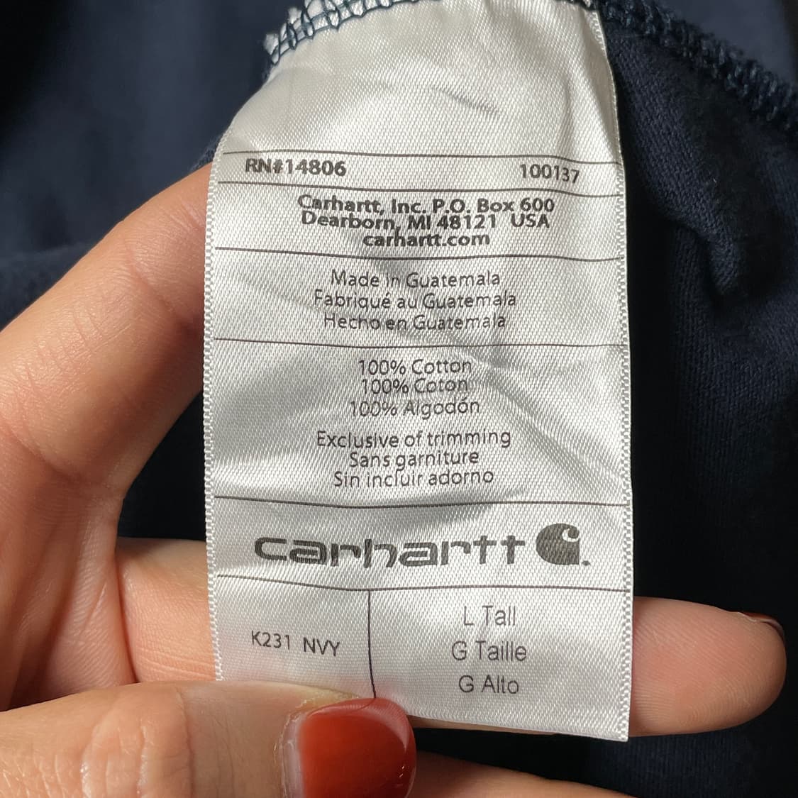 CARHARTT  칼하트 빈티지 네이비 코튼 긴팔 티셔츠 A00489 상품이미지9