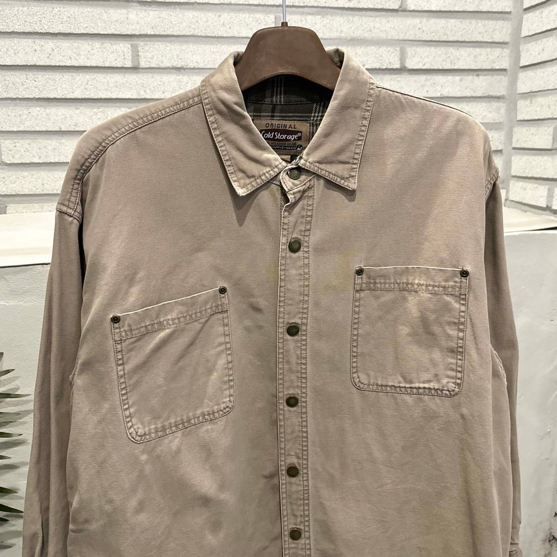 USA VINTAGE 워크셔츠 체크안감 투포켓 스냅버튼 디테일 베이지 상품이미지2