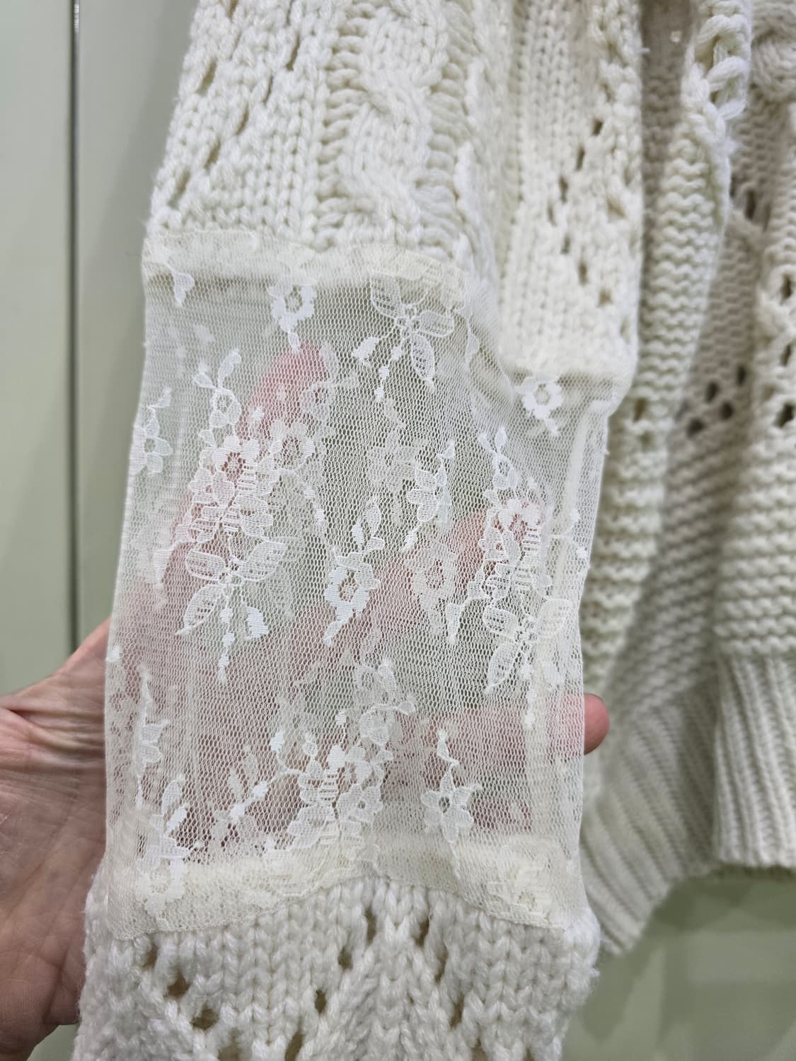 아이보리 케이블 니트 시스루 레이스 상품이미지4