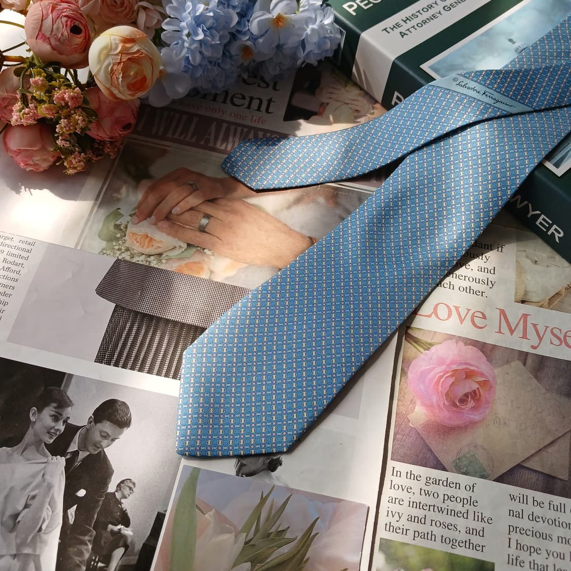 살바토레 페라가모 실크 블루 패턴 넥타이 8cm S~A+등급 E899 상품이미지3