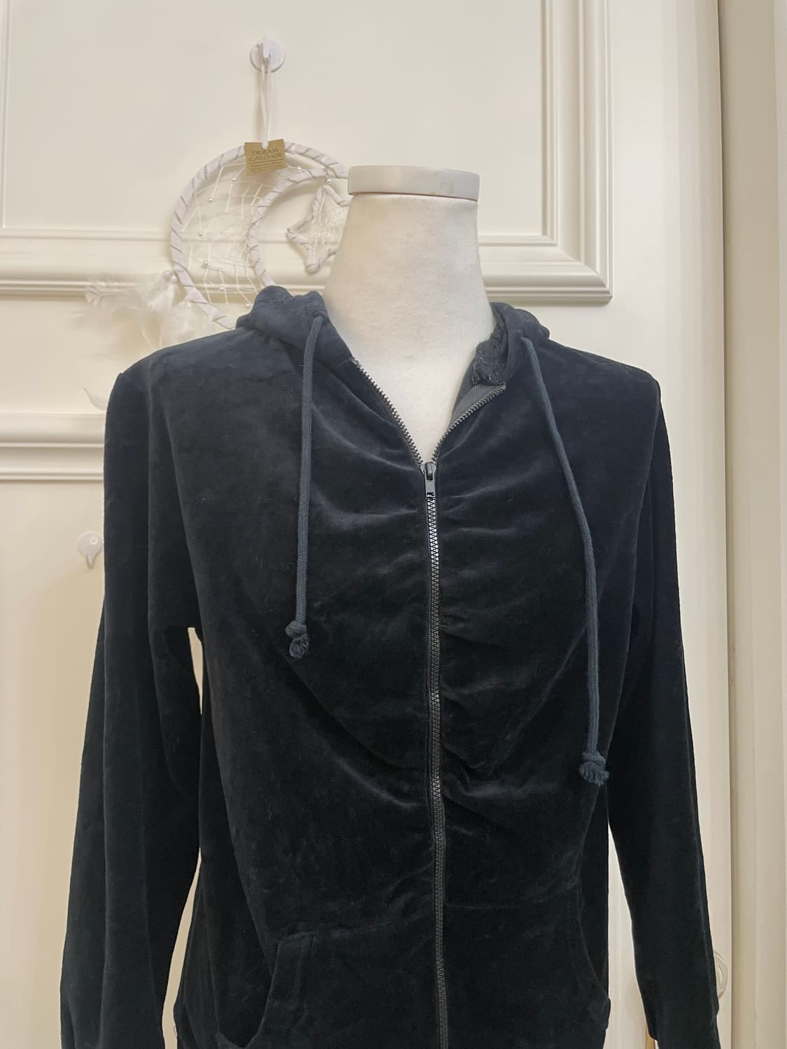 black velvet shirring hoodie lace zip-up 상품이미지5