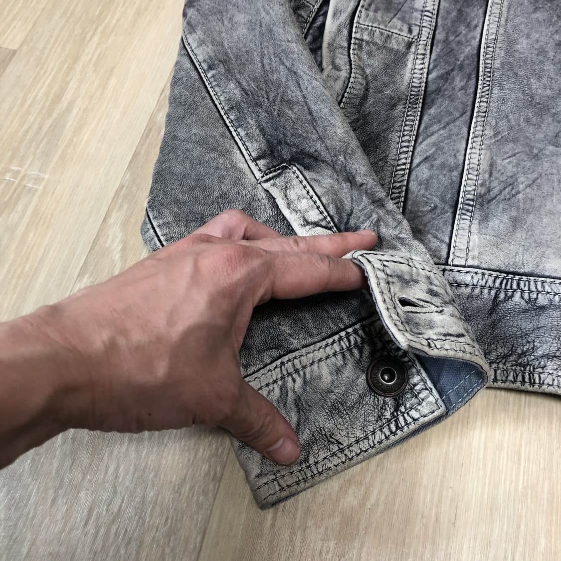 (M-L) 자라 ZARA 양가죽 페이디드 다잉 워싱 트러커 자켓 상품이미지3