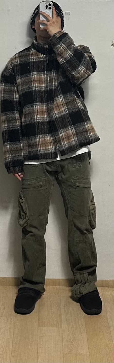 가키하라 모헤어 비즈 체크 패딩자켓 상품이미지5