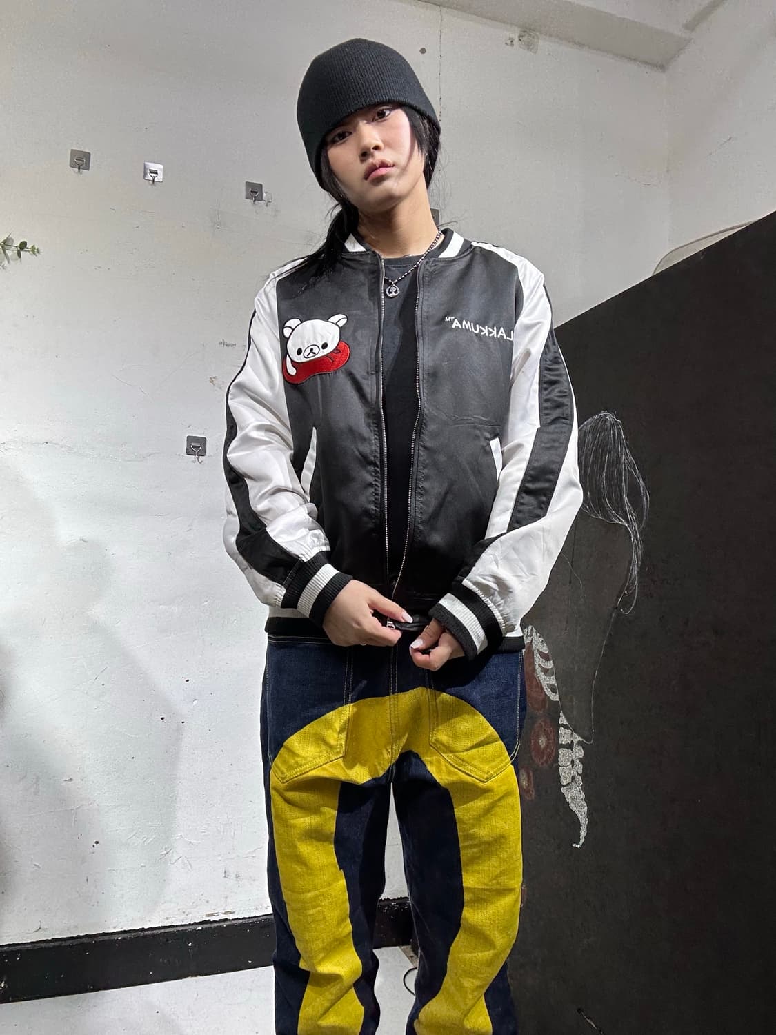 일본빈티지 리락쿠마 Rilakkuma 블랙 스카잔 L 상품이미지2