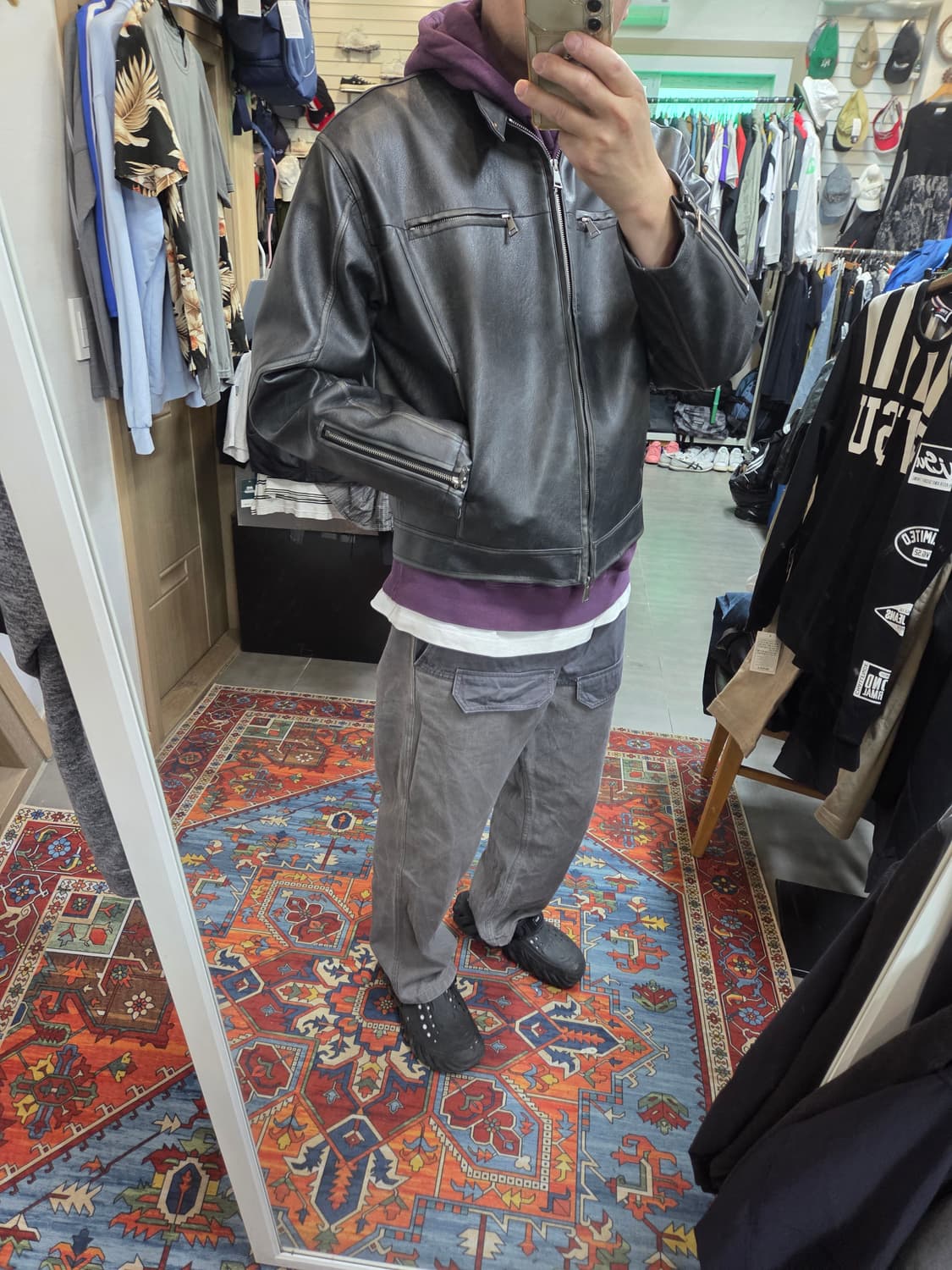 Lowell 빈티지워싱 레더 라이더자켓 대략 xl 상품이미지6