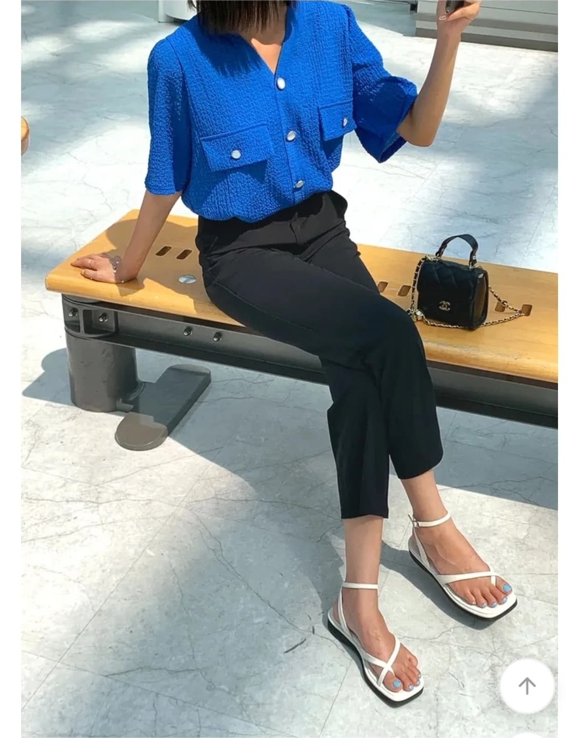 파란색 지지미 반팔블라우스 상품이미지3