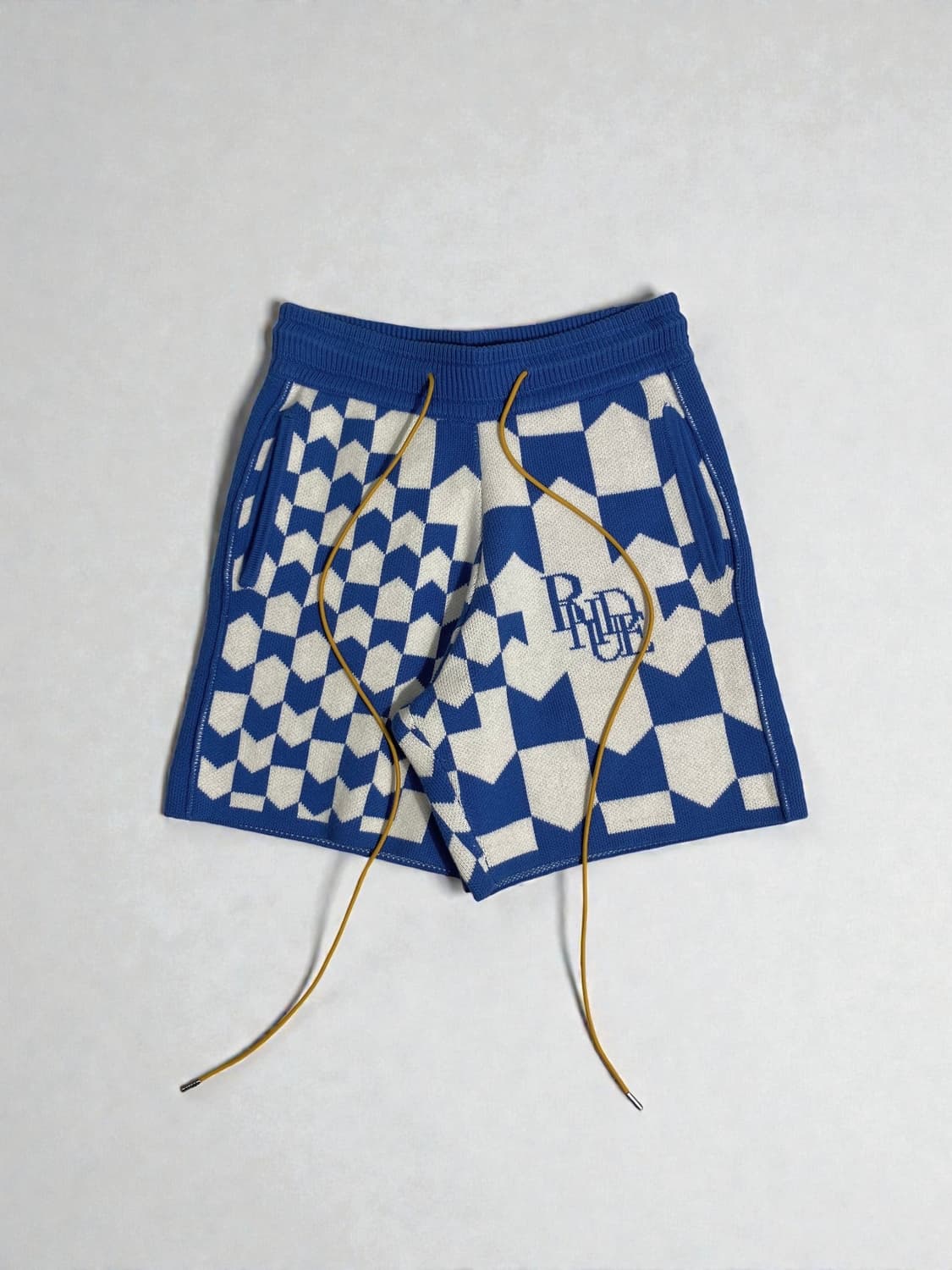 RHUDE 루드 레이싱 체커 면/캐시미어 니트 반바지 블루 S사이즈 상품이미지1