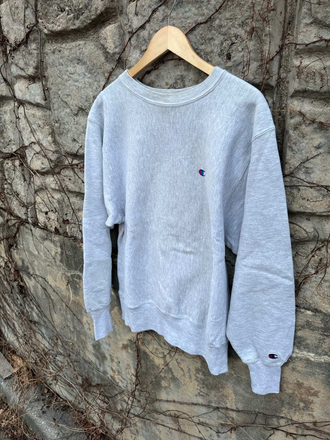 90s 챔피언 빈티지 리버스위브 자수로고 플레인 스웻 셔츠 맨투맨 회색 상품이미지3
