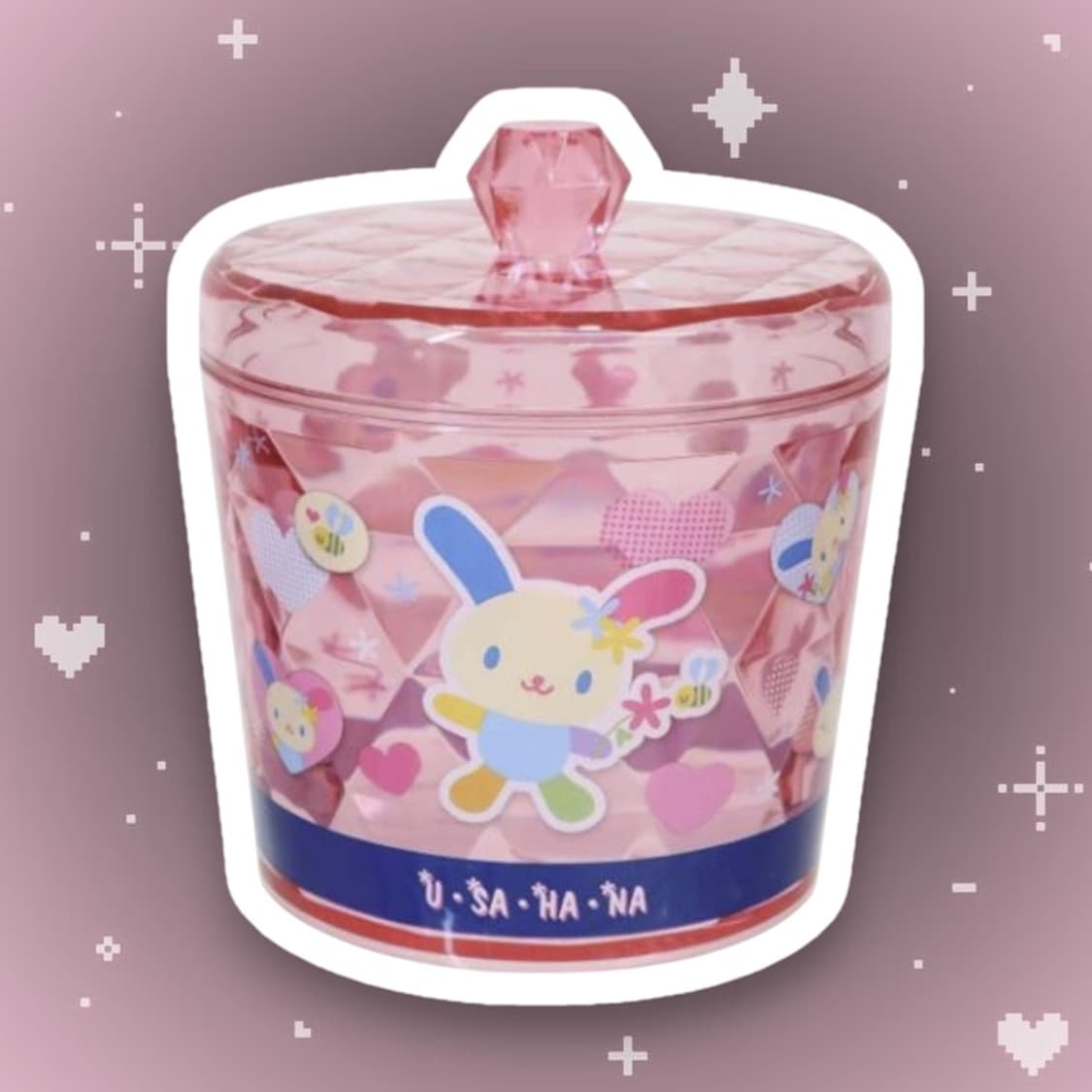 산리오 우사하나 핑크 데님 캐니스터 원형 보관함 수납함 상품이미지1
