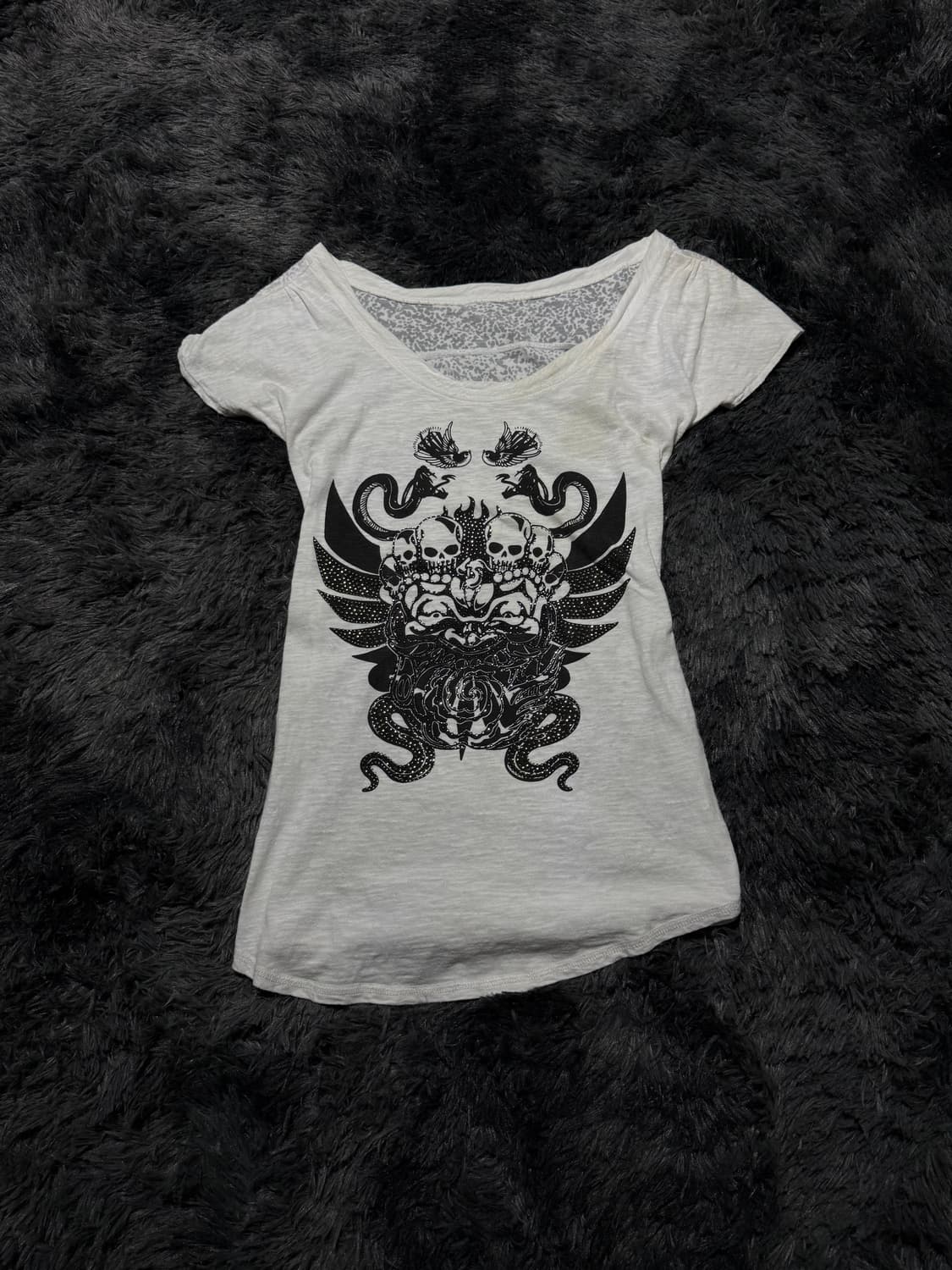 해골&뱀 등판 시스루 실버 레터링 Y2K 반팔 상품이미지1