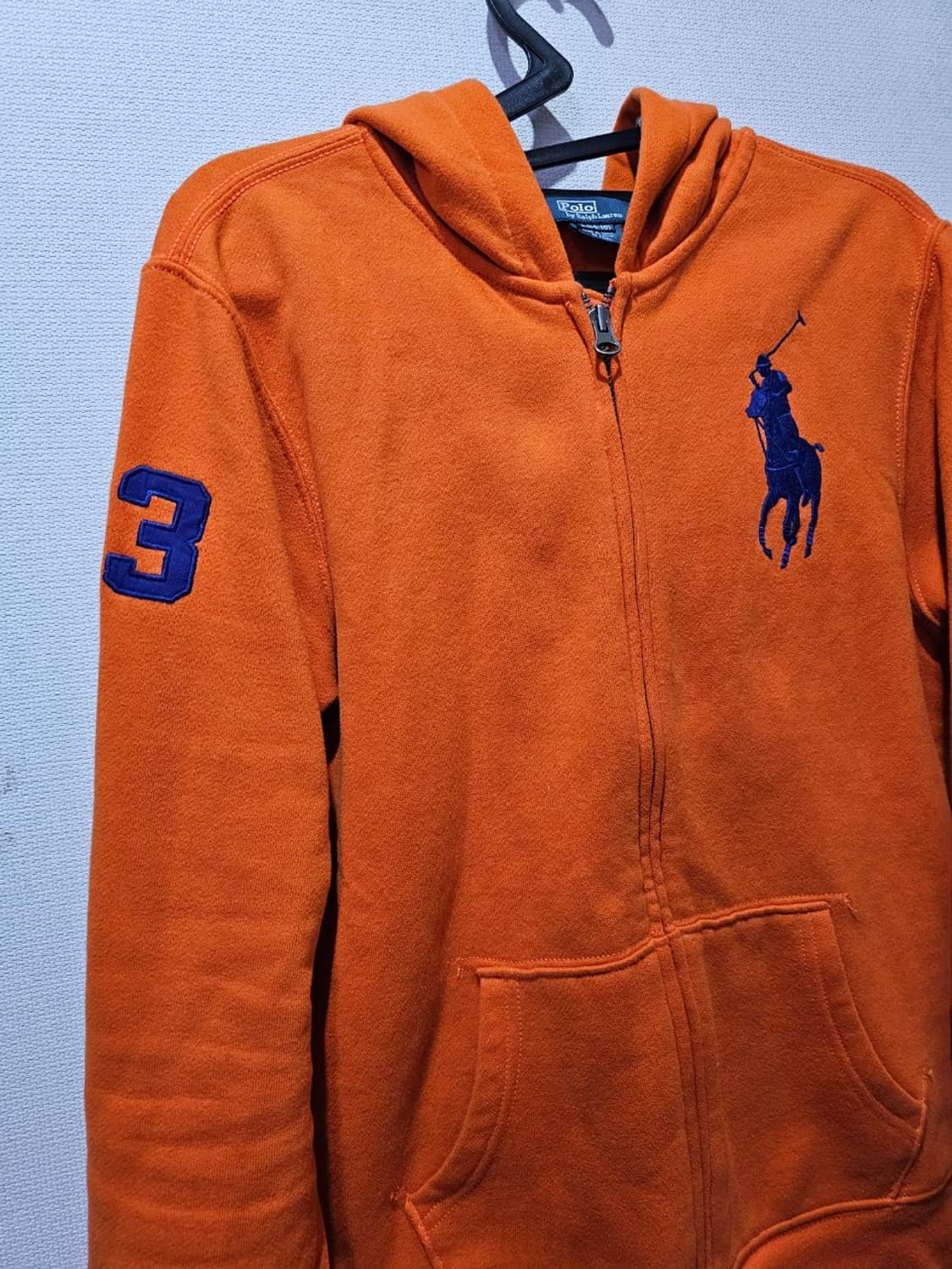 폴로 POLO 빅포니 주황 체크 후드집업 90/S 상품이미지2