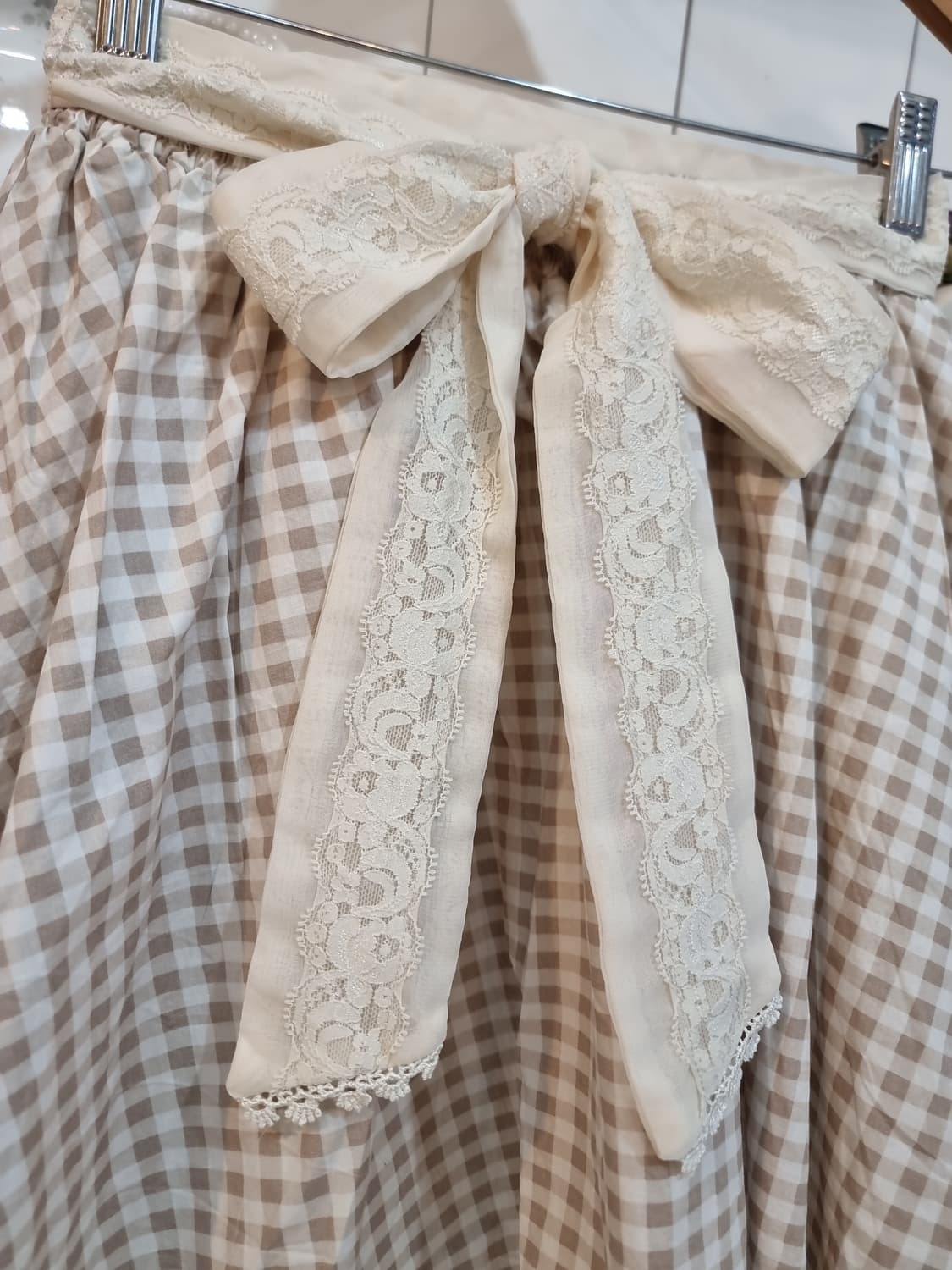 axes femme 베이지 체크 레이스 리본 스커트 상품이미지2