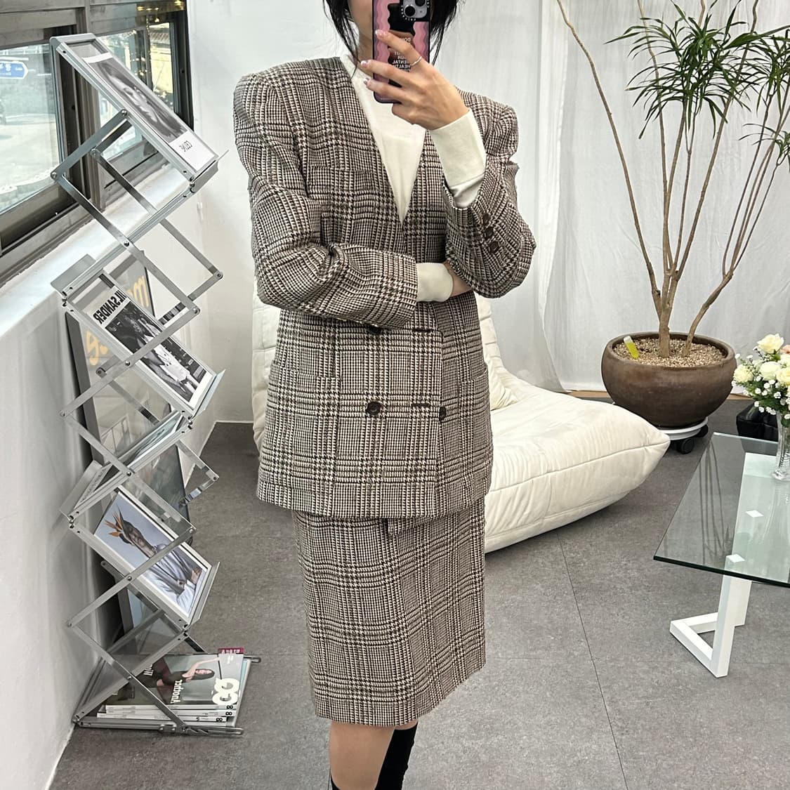 Leilian 체크 더블 자켓 백화점 클래식 정장 상품이미지4