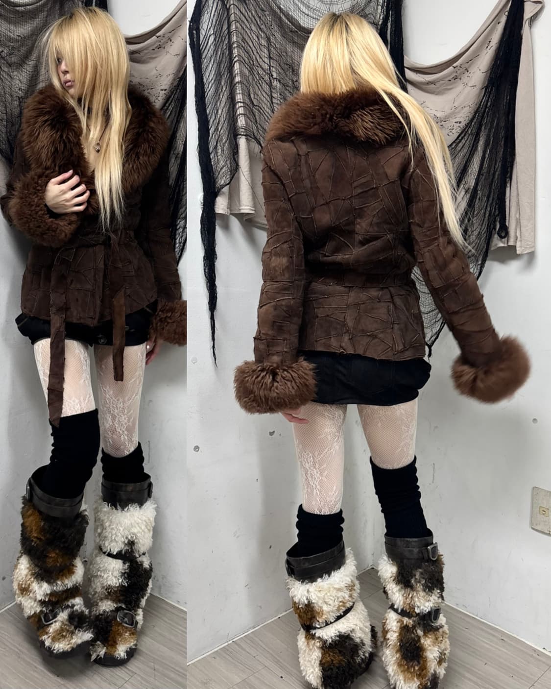 2000s Y2K Brown Fur Trimming Rough Leath 상품이미지8