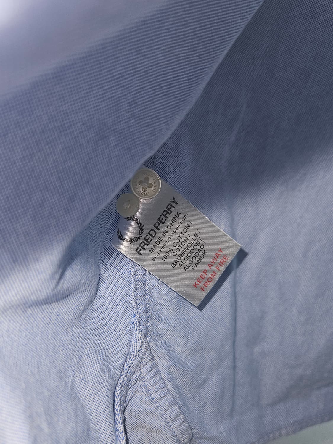 프레드페리 코튼 옥스포드 셔츠 스카이블루 S 95 (거의 새상품) 상품이미지5