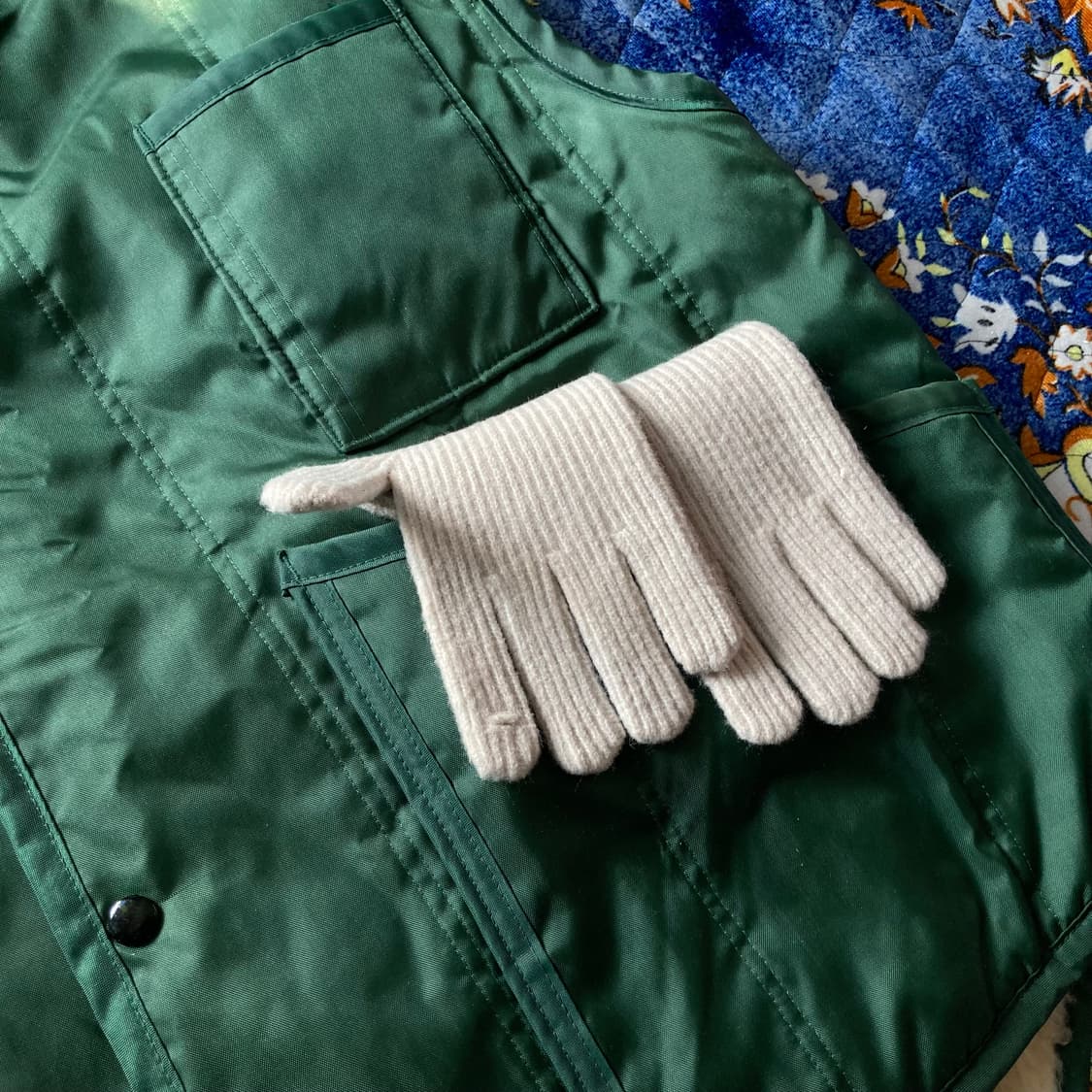 빈티지 아메카지 나일론 그린 퍼 오버핏 헌팅 베스트 조끼 아우터 상품이미지3