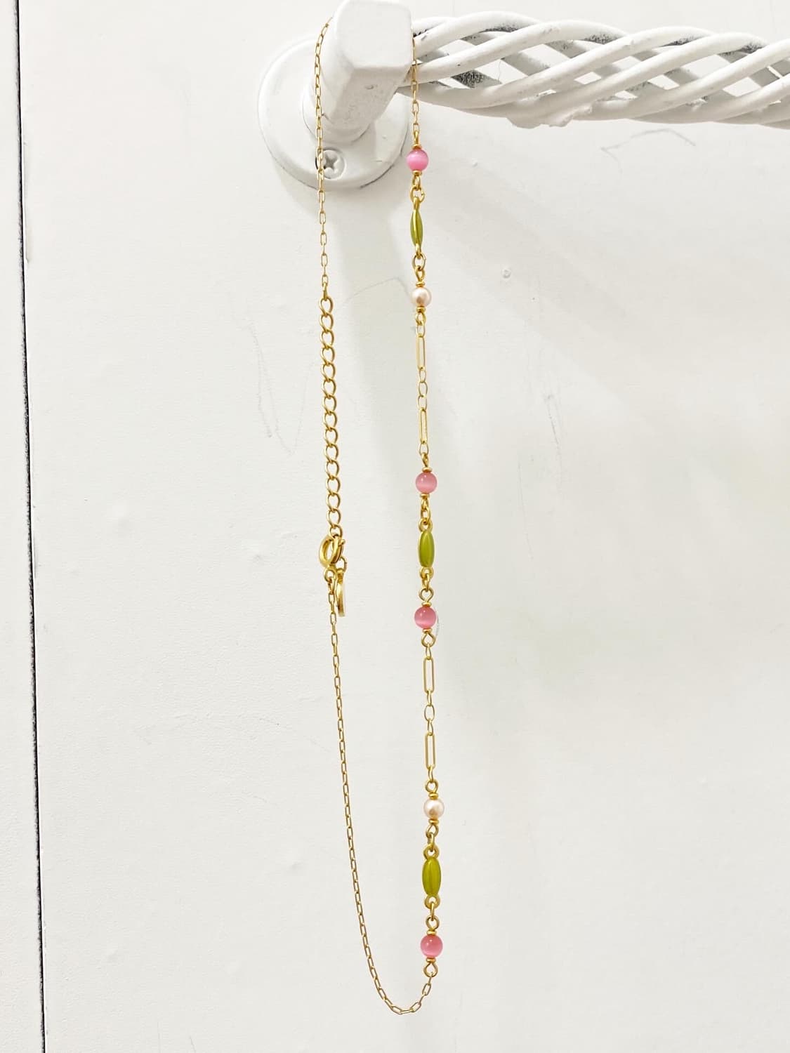 Courrèges 핑크 비즈 옐로우 골드 목걸이 상품이미지2