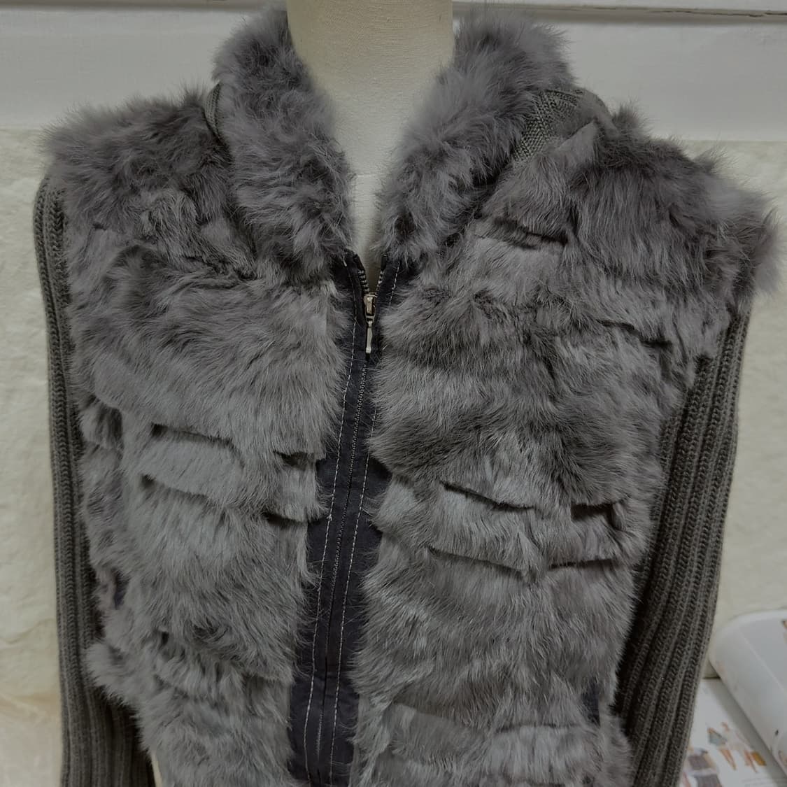 빈티지 그레이 토끼털 니트자켓 후드집업 상품이미지4