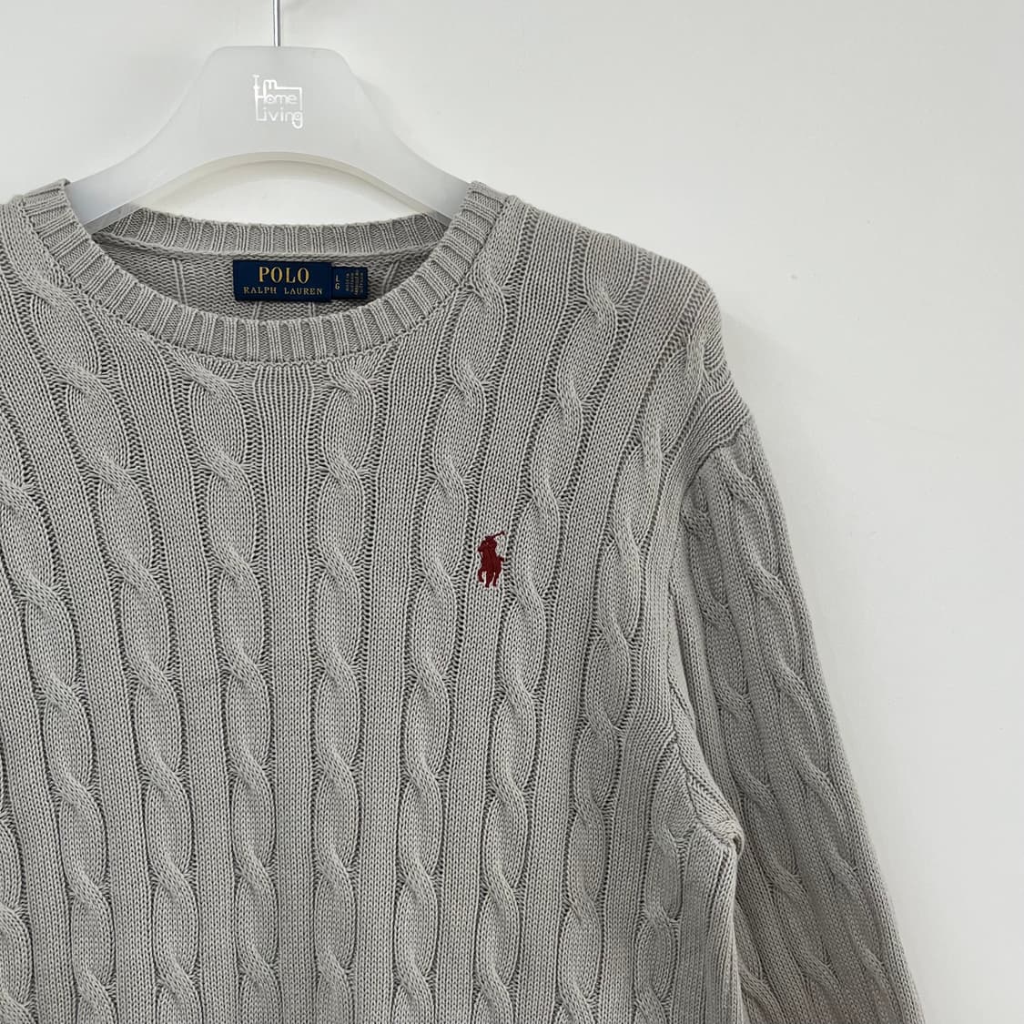 폴로 랄프로렌 버건디 포니 그레이 케이블 니트 스웨터 상품이미지4