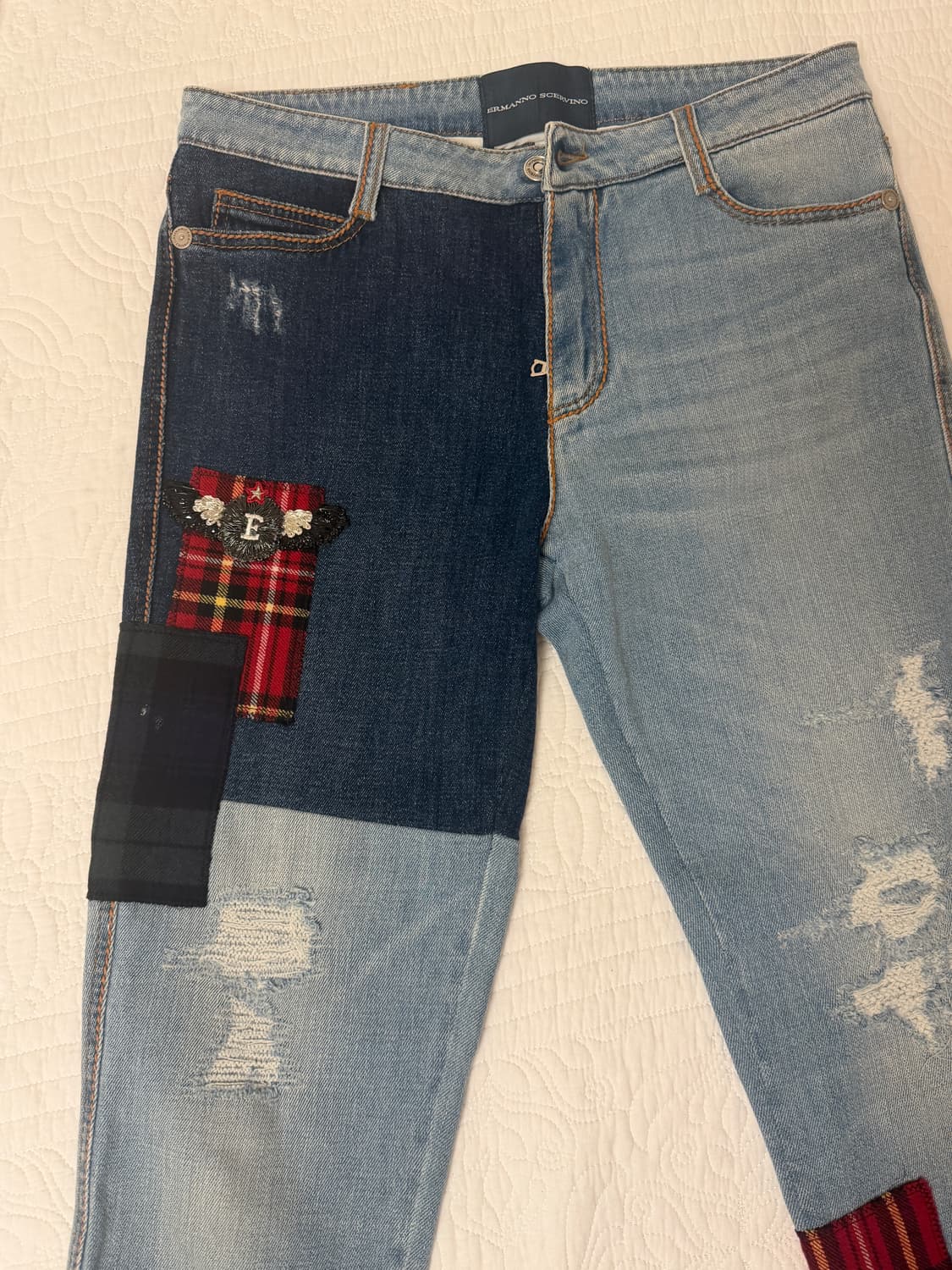 에르마노 설비노 체크 패치 청바지 진 데님 체크 68 상품이미지1