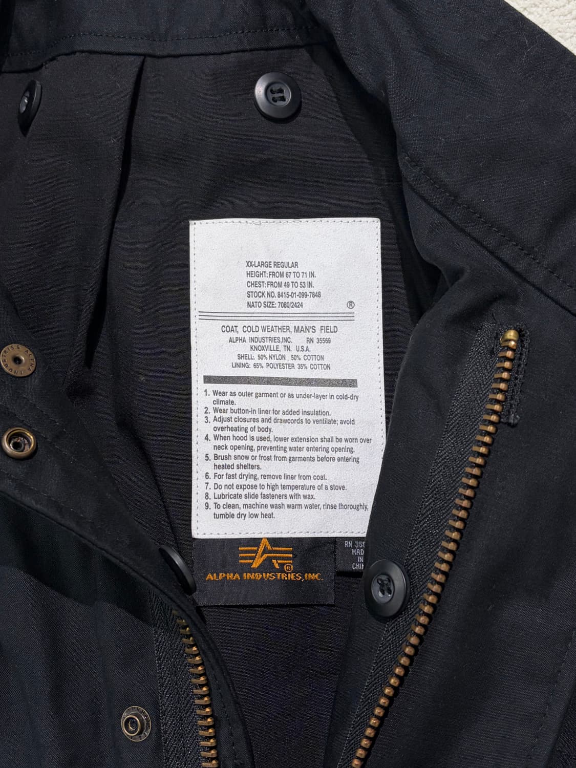 알파인더스트리 M65 필드자켓 블랙 XXL-레귤러 상품이미지2