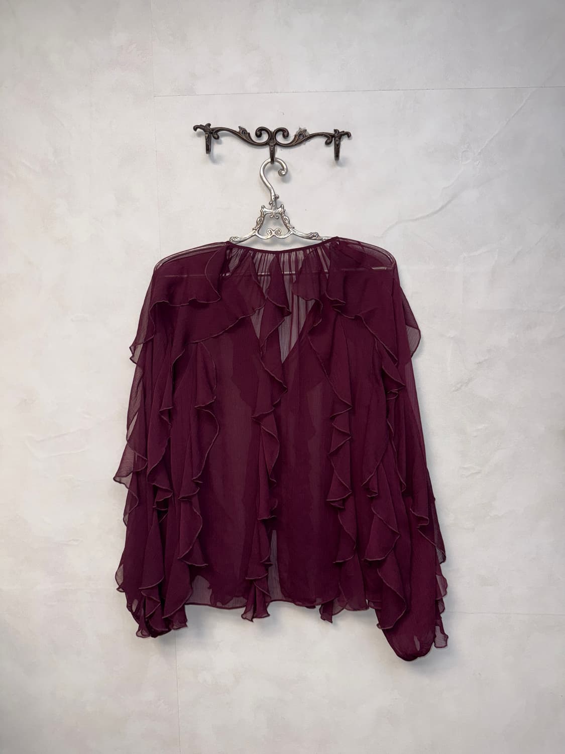 Burgundy fairy ruffle chiffon blouse 상품이미지5