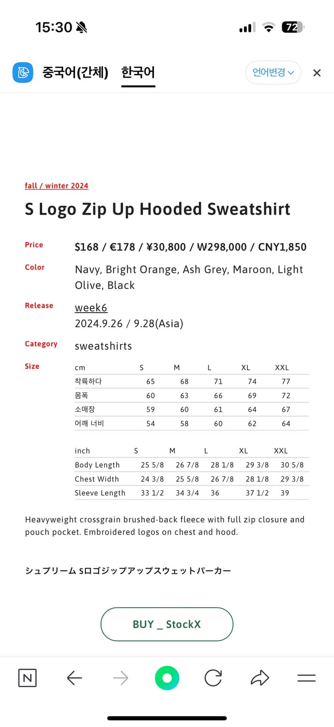 24FW 슈프림 s로고 후드집업 올리브 상품이미지5