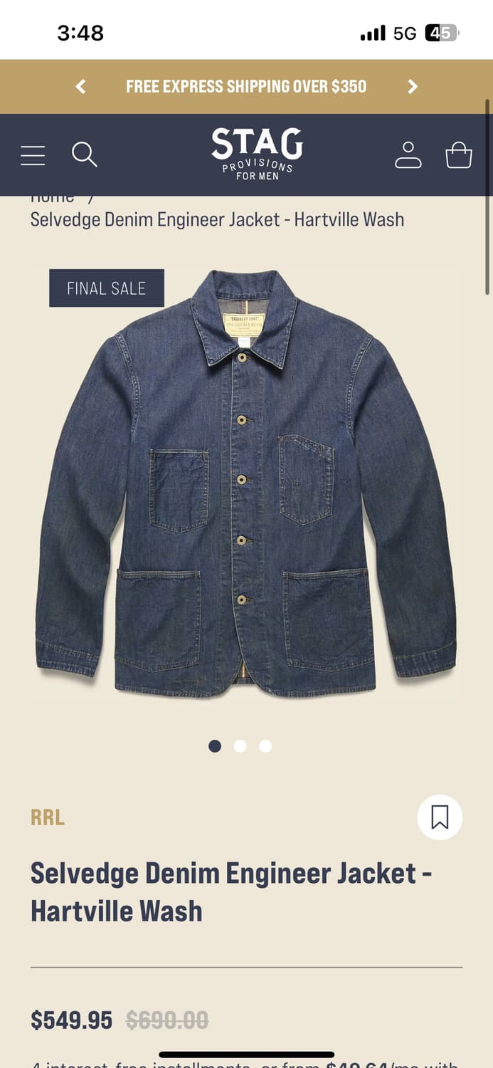 택포45) RRL 더블알엘 셀비지 데님 엔지니어 자켓 S 하트빌 워시 상품이미지3