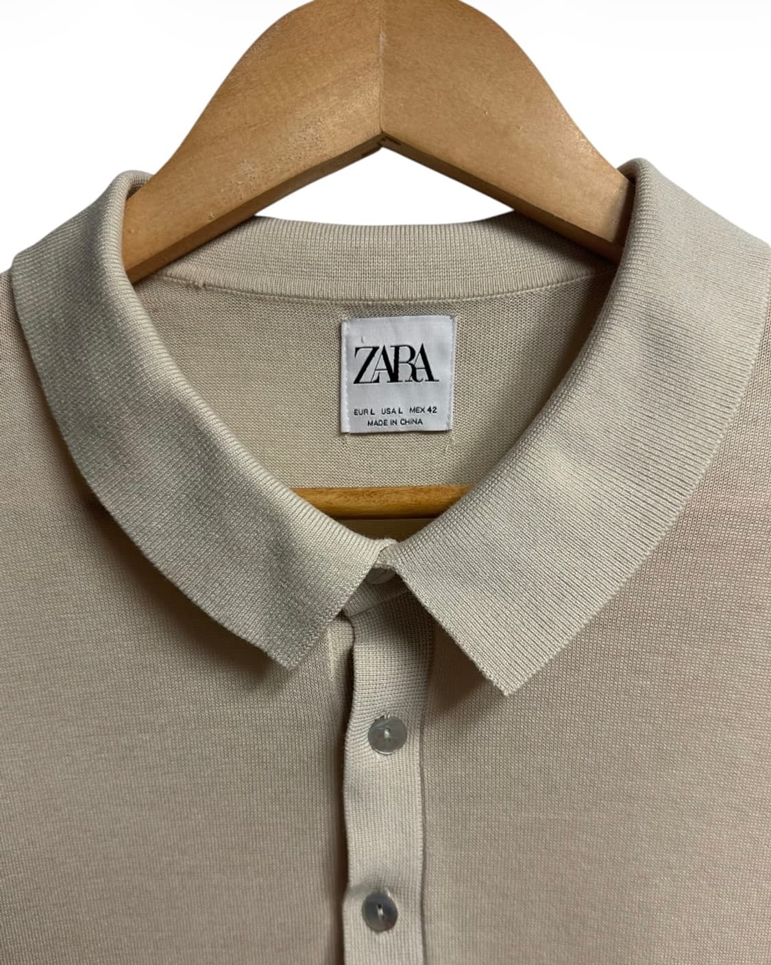 자라(zara) 레귤러핏 반팔 카라 니트 베이지 L size 상품이미지4