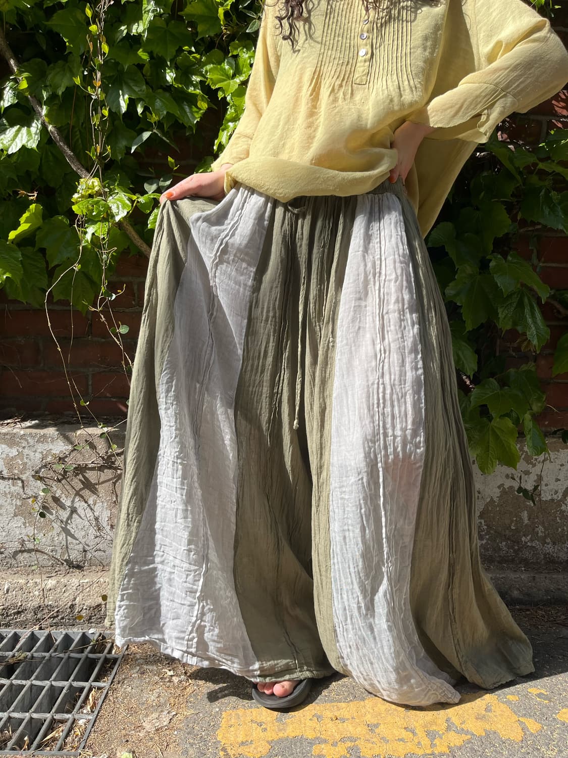 빈티지 카키 와이드 스커트 팬츠 상품이미지3