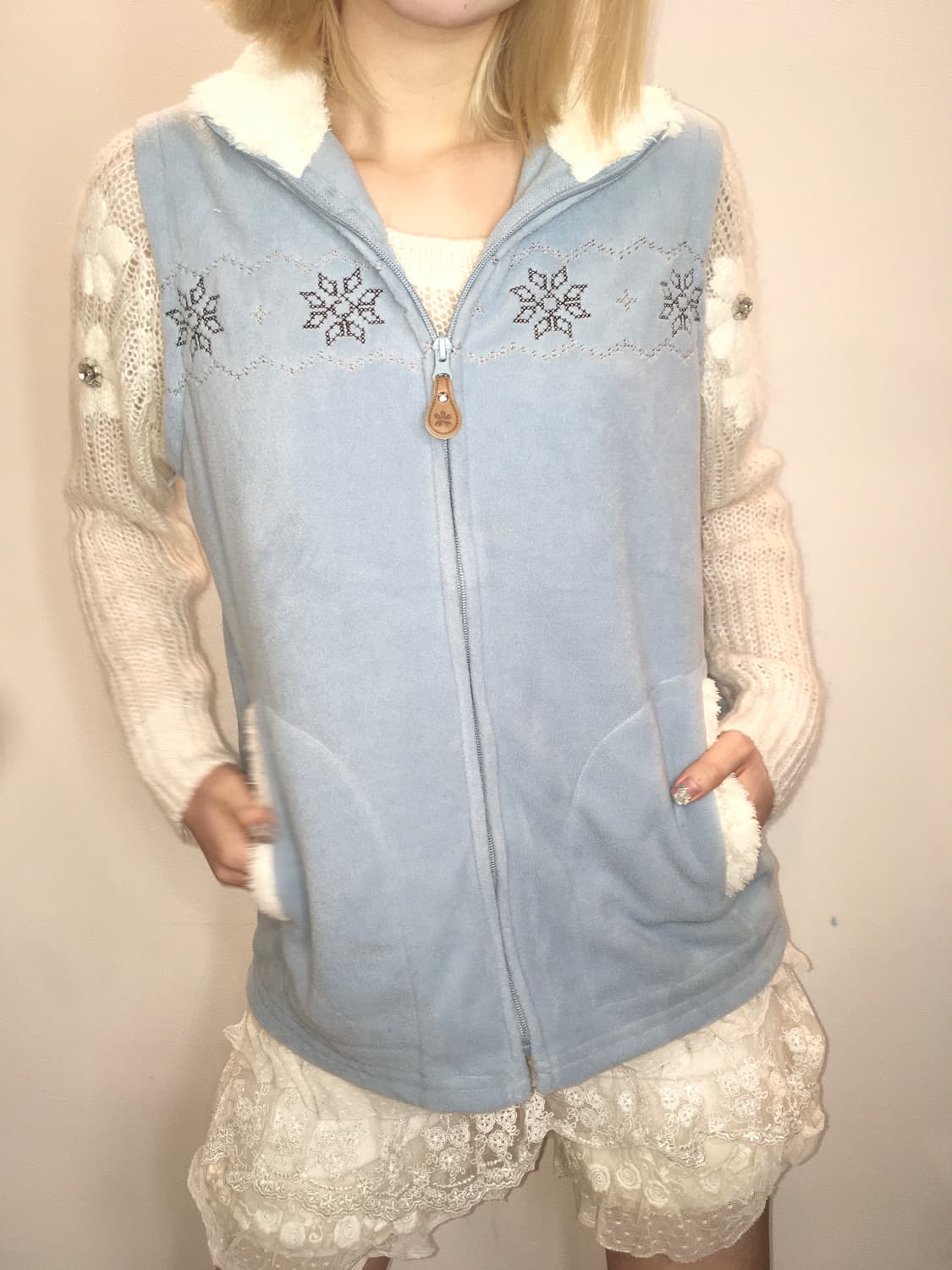 일본빈티지 페일블루 스노우 집업 상품이미지6