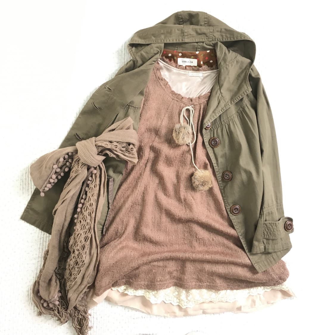 JPN/ 모리걸레이어드원피스 폼폼이원피스 브라운 민소매 원피스 라떼갸루 상품이미지2