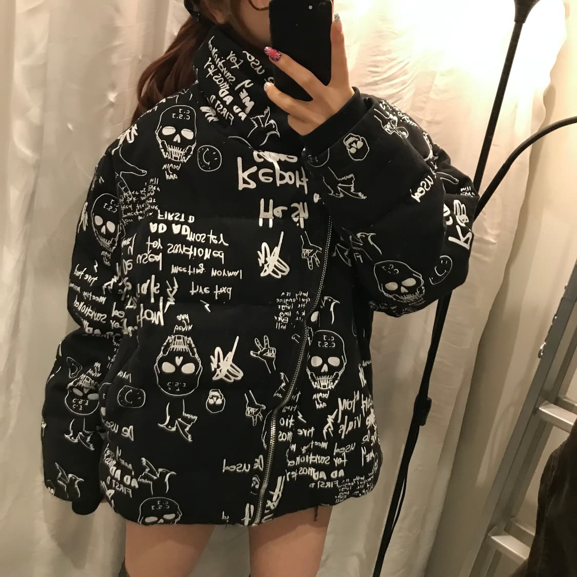 Vintage 고스펑크 고딕 갸루 스컬 언발란스 패딩 상품이미지2