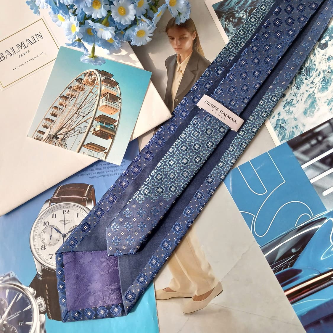 피에르 발망 실크 자카드 패턴 넥타이 9.1cm A+등급 A19787 상품이미지5